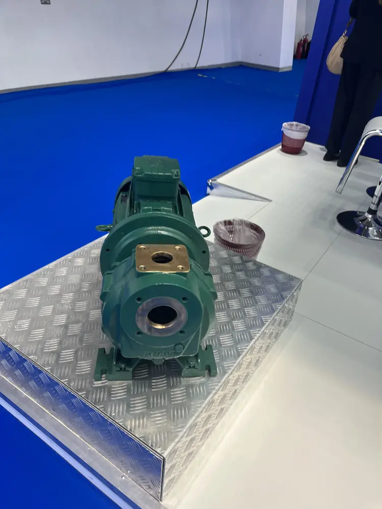 Green industrial pump on display